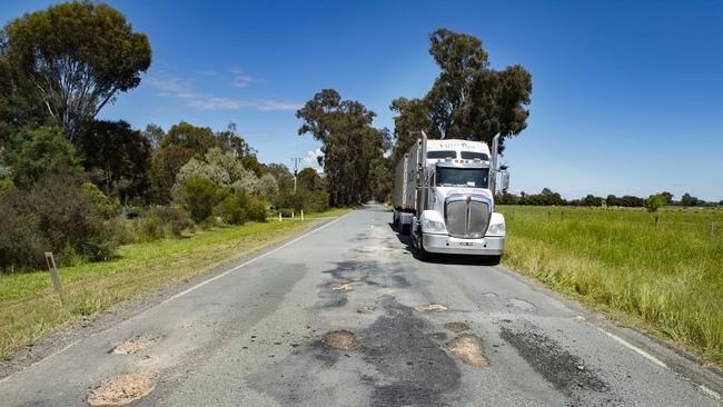 The poor condition of the Murchison-Tatura Road in the Goulburn Valley is forcing trucks to travel into Shepparton. PICTURE: ZOE PHILLIPS