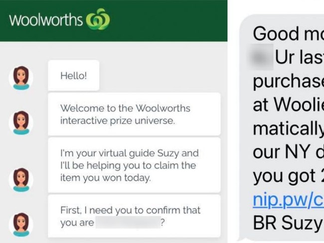 Shoppers have posted to social media about  scammers posing as Woolworths requesting personal information. Picture: Supplied via NCA NewsWire