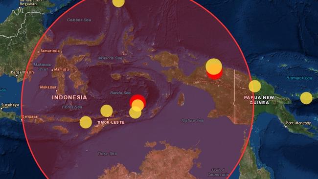 The impact radius of 7.2 magnitude earthquake that struck in the Banda Sea on Monday