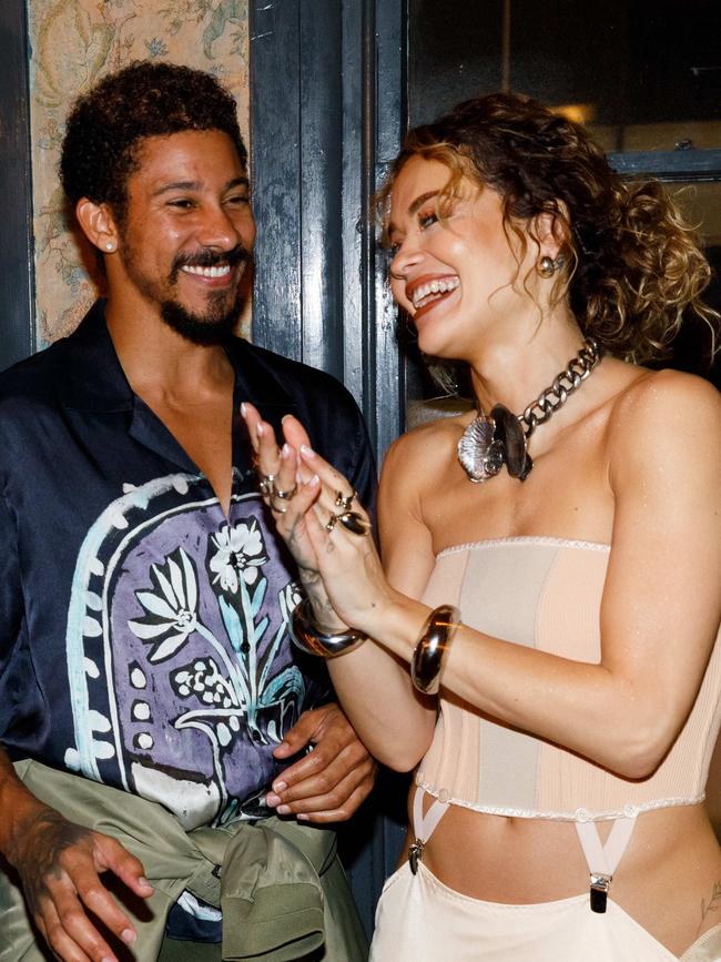 Ora shares a laugh with actor Keiynan Lonsdale. Picture: Max Mason-Hubers