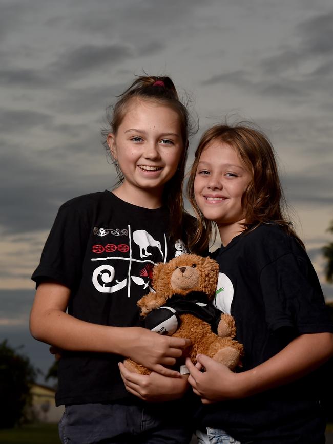 Sisters Taila, 10, and Ashlee Bolt, 10, are happy flights to New Zealand may be starting up. Picture: Evan Morgan