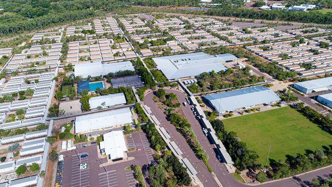 An aerial photo of former Inpex workers’ camp, Manigurr-ma residential village, in Howard Springs. Picture: Che Chorley