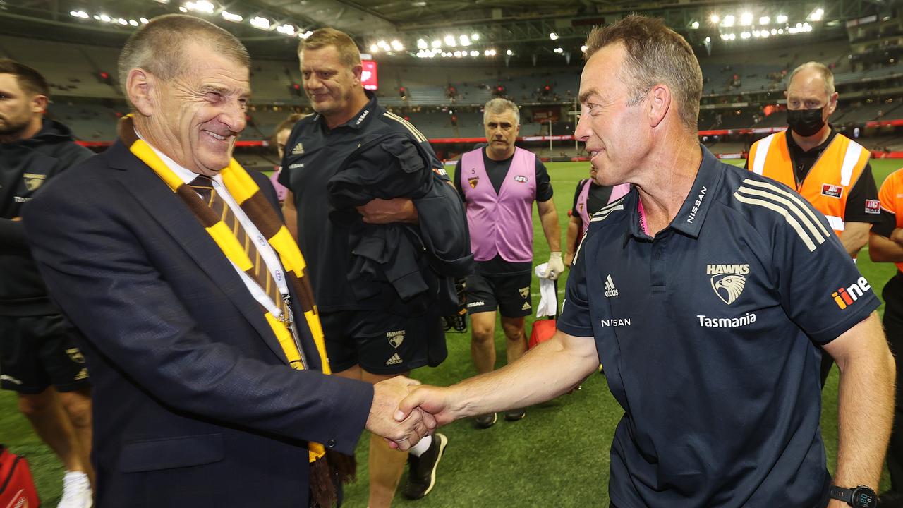 Jeff Kennett will be hoping the presidential succession plan runs more smoothly than the club’s coaching handover between Alastair Clarkson and Sam Mitchell. Picture: Michael Klein