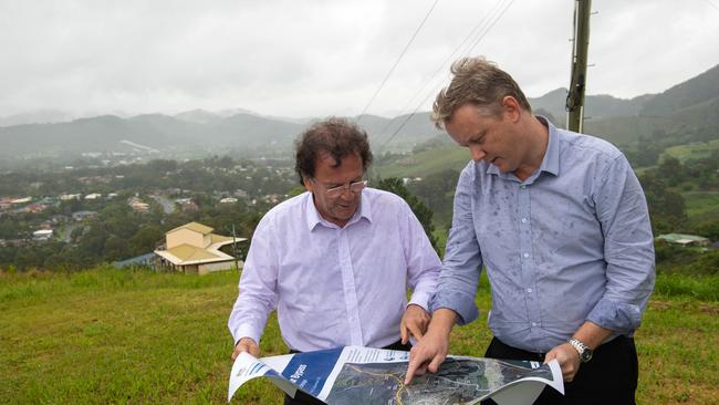 BOTH GONE: Adam Cameron (at right) resigned as Coffs bypass project manager. He is pictured with John Alexander (who has also since left the RMS) during a visit to Coffs Harbour in November 2018.