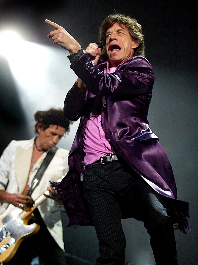 The Rollng Stones’ Mick Jagger (right) and Keith Richards in concert at Melbourne’s Rod Laver Arena in 2003. Picture: File