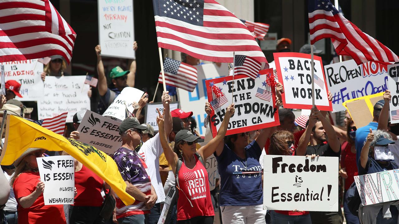 Americans in San Diego protest against coronavirus lockdown measures. Picture: AFP