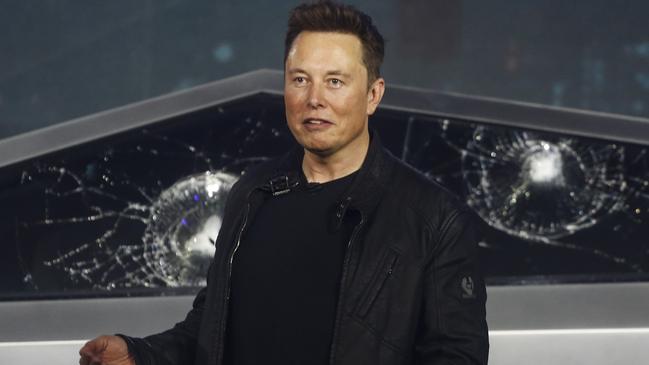 Tesla CEO Elon Musk introduces the Cybertruck at Tesla's design studio. Picture: AP