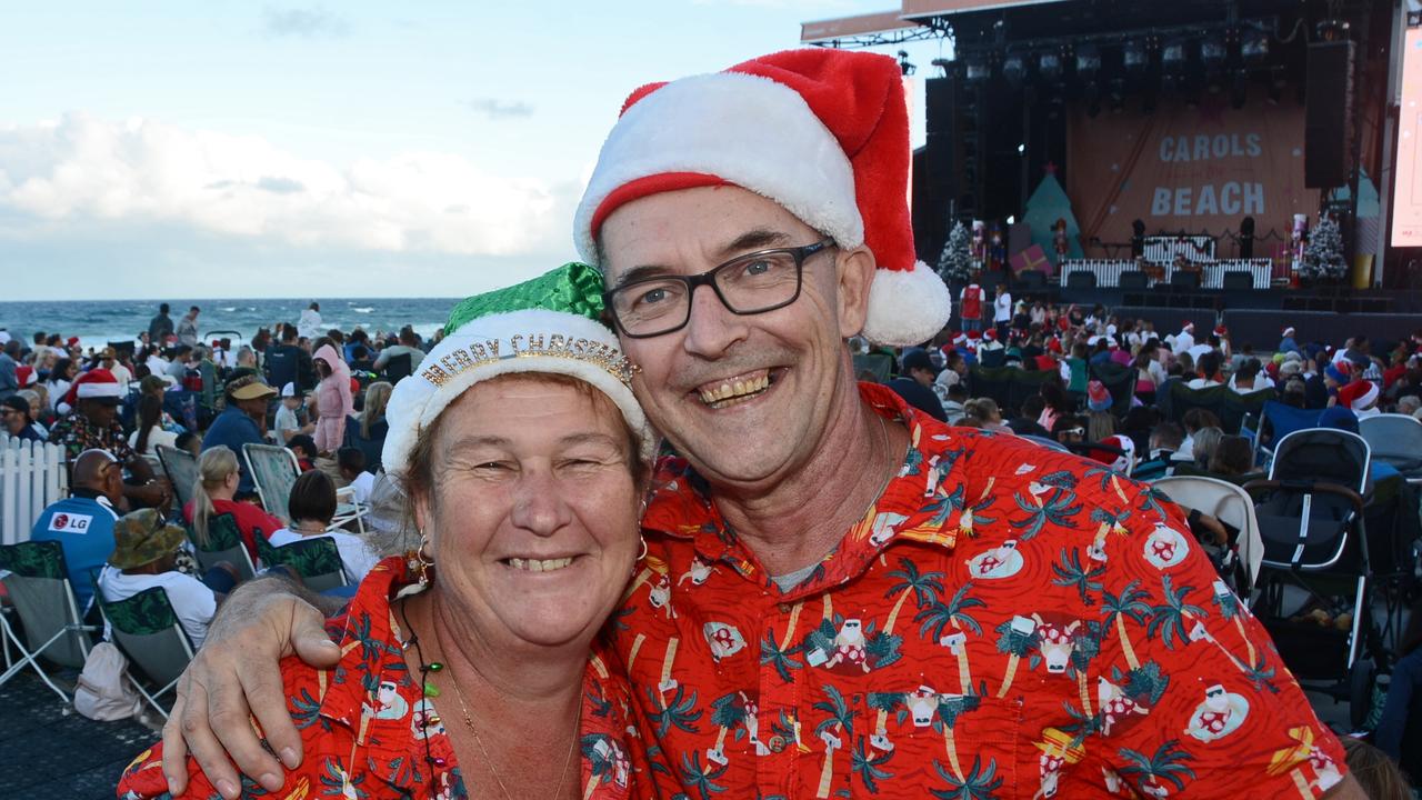 Melinda Rogers and Peter Goodlet at Carols on the Beach, Surfers Paradise. Pic: Regina King