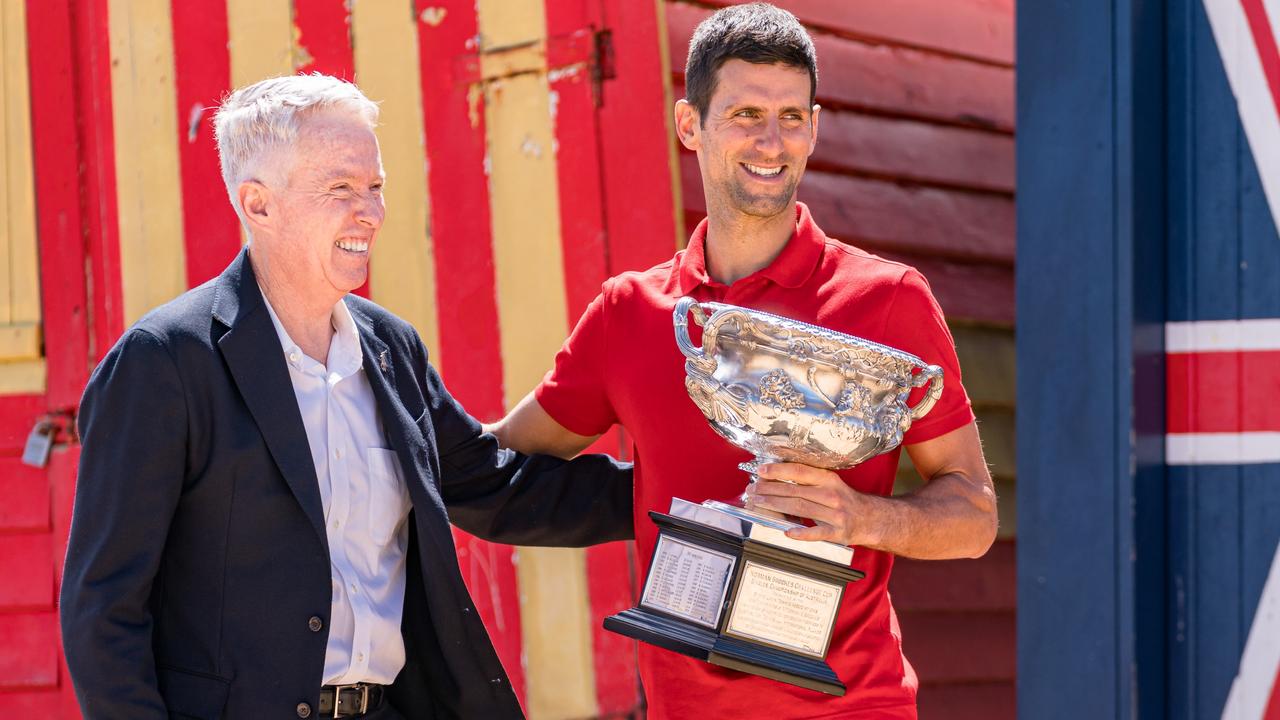 Tennis Australia boss Craig Tiley with Novak Djokovic after the Serb won last year’s Australian Open. Picture: Getty Images