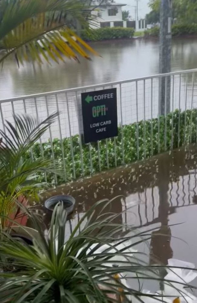 Flood waters at Opti Eats in Cranbrook on Thursday. Picture: Supplied