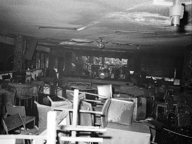 Inside the burnt out Whiskey Au Go Go nightclub.