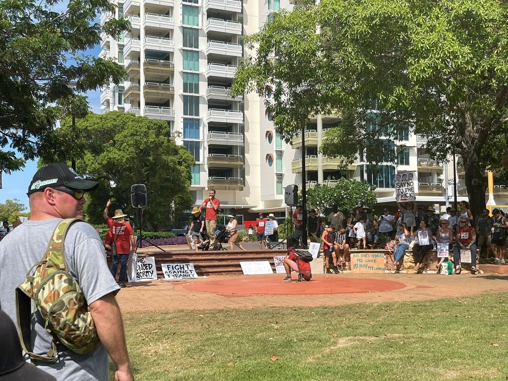 Protesters at the freedom rally in Darwin CBD on October 30, 2021. Picture: Amanda Parkinson