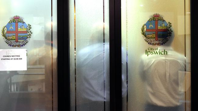 The view from outside Ipswich City Council's final meeting at the Ipswich City Council Chambers. Picture: Dave Hunt/ AAP