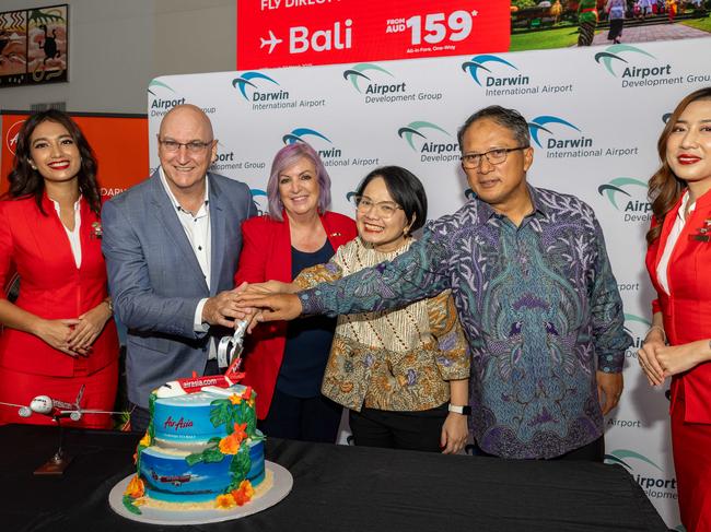 Najla Anisa, Rob Porter Airport Development Group, Minister Robyn Cahill, Veranita Yosephine CEO AirAsia Indonesia, Bagus Hendraning Indonesia Consul NT and Yuki Sukma. Picture: Pema Tamang Pakhrin