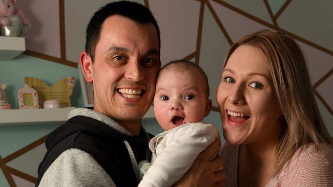 BEST BABIES: SMILES. Tony and Samantha Mann with their daughter Ellie 4 months who has won Best Baby Smile. Picture: Tricia Watkinson