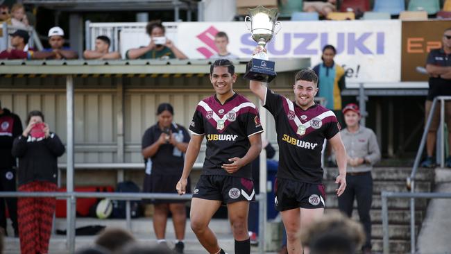 Marsden State High celebrate their winduring the Walters Cup Grand Final. (Image/Josh Woning)