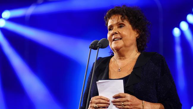 Evonne Goolagong Cawley speaks on stage during the 2024 Newcombe Medal. (Photo by Graham Denholm/Getty Images for Tennis Australia)