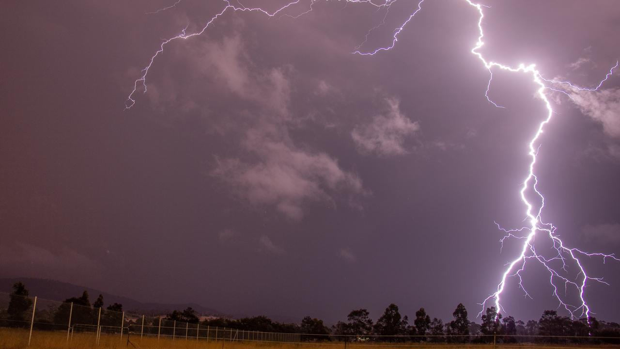 Lightning near Hobart Airport. Picture: ROBBIE MOLES