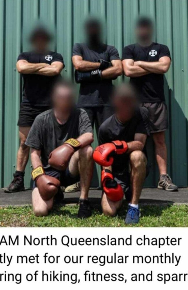 The Townsville Bulletin has obtained a screen shot purporting to show five members of the North Queensland chapter of the European Australian Movement during its “regular monthly gathering of hiking, fitness and sparring”. Picture: Supplied