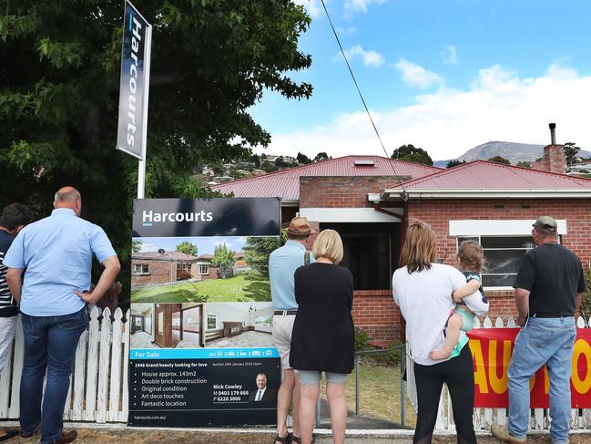 Crowd gathering for the auction.  Auctions are few and far between in Hobart.  Auction at 144 Lenah Valley Road Lenah Valley.  Picture: NIKKI DAVIS-JONES