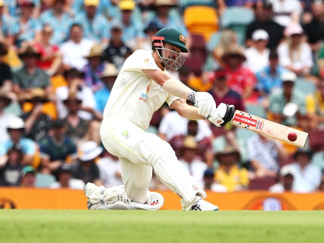 Travis Head goes all guns blazing against England at the Gabba. Picture: Chris Hyde/Getty Images