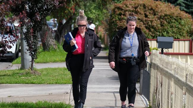 Police at the scene in Werribee. Picture: Luis Enrique Ascui