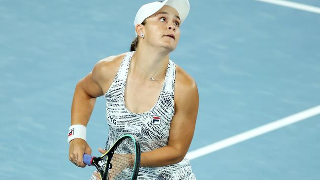 Ash Barty in action during the Australian Open women’s singles final on Rod Laver Arena. Picture: Mark Stewart