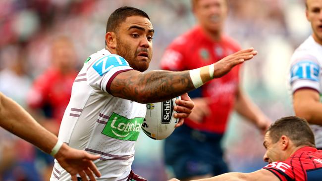 Manly's Dylan Walker was a game-breaker against the Roosters at Allianz Stadium. Picture: Gregg Porteous