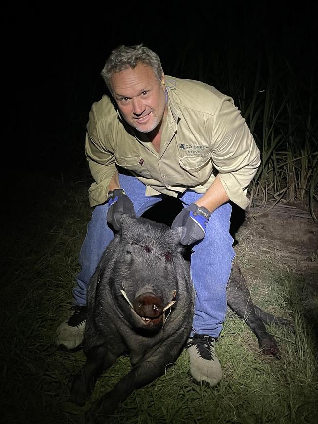 Steve Andrew MP with a 124kg feral boar. Picture: Supplied