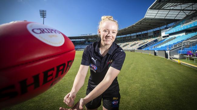 Emma Humphries is a leader among the Roos’ players across the Bass Strait. Picture: LUKE BOWDEN