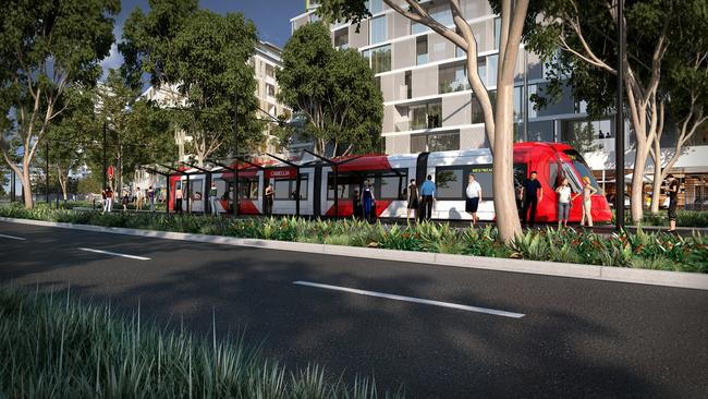 Artist's impression of the light rail at Camellia.