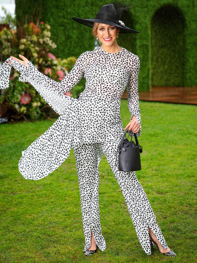 Fashions on the Field contestant Carle Rutledge made the most of monochrome. Picture: Mark Stewart