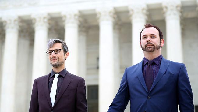 Charlie Craig (L) and Dave Mullins at the Supreme Court. Picture: AFP.