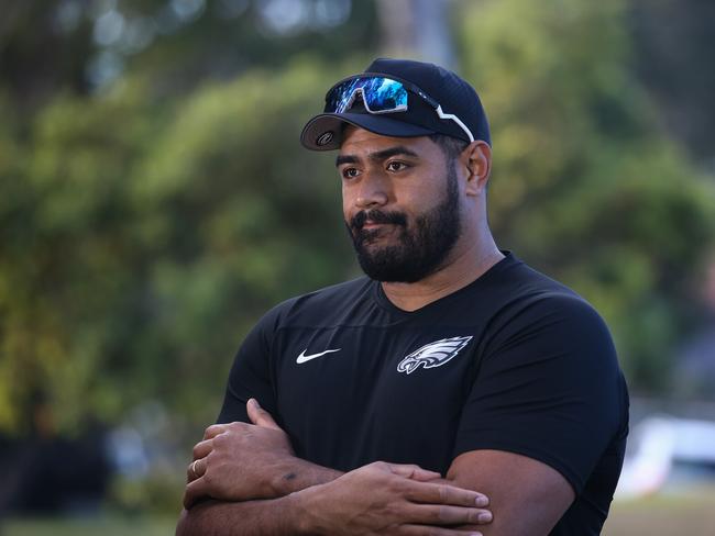 ?SYDNEY, AUSTRALIA: APRIL 21 2024:NFL Player Jordan Mailata on the field during this NFL Clinic at his home suburb of Bankstown in Sydney. Picture: Daily Telegraph / Gaye Gerard