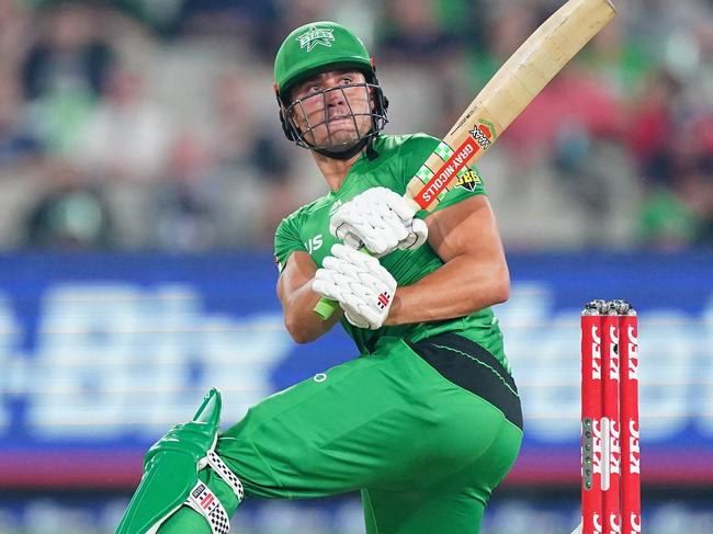 Marcus Stoinis of the Stars bats during the Big Bash League (BBL) Challenger Final cricket match between the Melbourne Stars and the Sydney Thunder at the MCG in Melbourne, Thursday, February 6, 2020. (AAP Image/Scott Barbour) NO ARCHIVING, EDITORIAL USE ONLY, IMAGES TO BE USED FOR NEWS REPORTING PURPOSES ONLY, NO COMMERCIAL USE WHATSOEVER, NO USE IN BOOKS WITHOUT PRIOR WRITTEN CONSENT FROM AAP