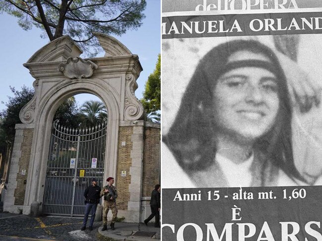 LEFT: The entrance to the Vatican embassy where human bones were found. RIGHT: Emanuela Orlandi is believed to have been kidnapped after a music lesson in Rome in 1983 when she was 15-years-old.