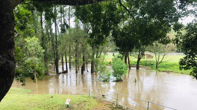 Streets across Mudgeeraba have been closed as heavy rain causes flooding. Photo: Danni GC