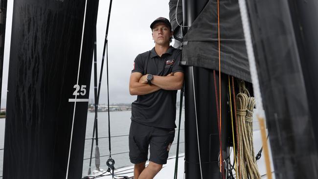 Ryan Ewings aboard the 100-footer Scallywag. Picture: Richard Dobson