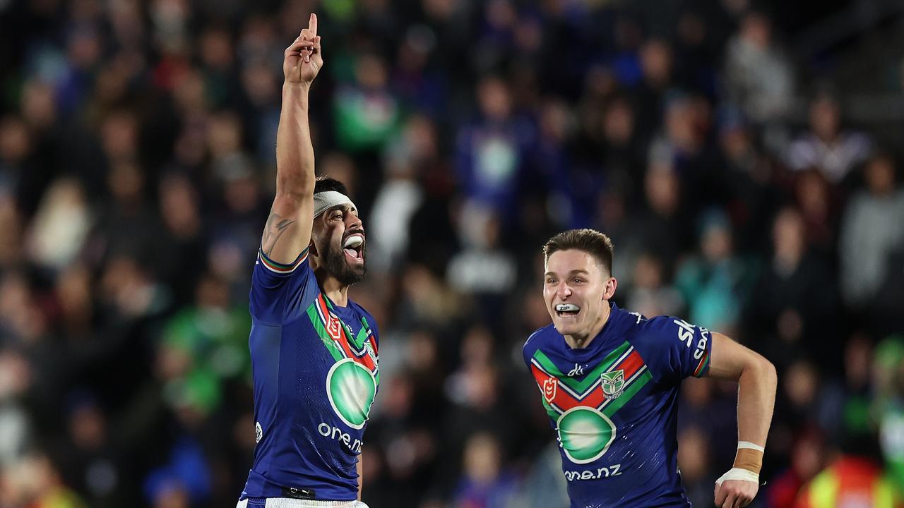 Shaun Johnson has kicked the Warriors into the top four, nailing a field goal in golden point to topple the Raiders. Picture: Getty Images.