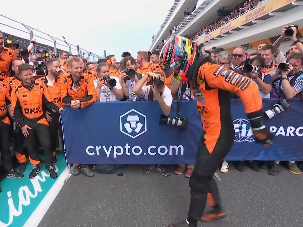 Oscar Piastri hit the Griddy in front of the McLaren team.