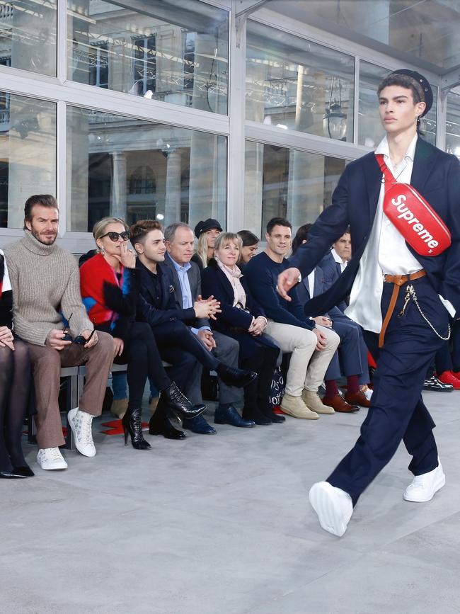 David Beckham, Kate Moss and Dan Carter attend the Louis Vuitton Menswear Fall/Winter 2017-2018 show as part of Paris Fashion Week. Picture: Bertrand Rindoff Petroff/Getty Images.