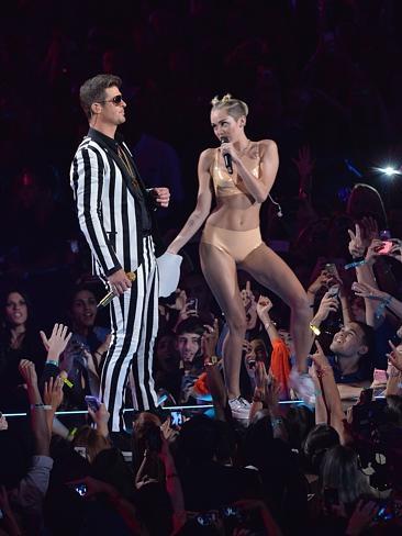 The 21-year-old danced provocatively with married singer Robin Thicke onstage during the 2013 MTV Video Music Awards at the Barclays Center on August 25, 2013. Picture; Getty