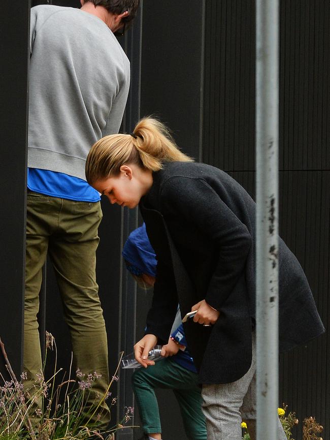 Belle Gibson and partner Clive Rothwell and son Olivier outside there house in Elwood. Picture: Rob Leeson