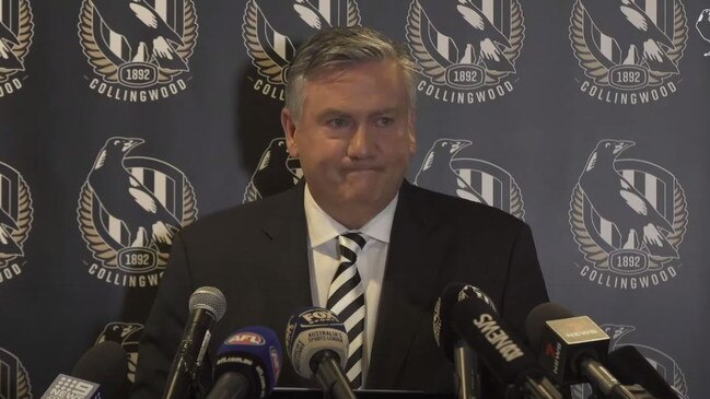 Eddie McGuire announces his resignation as Collingwood Football Club President effective immediately, as of February 9. Picture: Collingwood Football Club