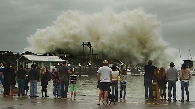 The break wall at Coffs Harbour marina cops a pounding. Picture Frank Redward