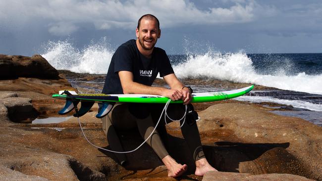 Not waving, streaming: Joel Pilgrim, founder of Sydney-based mental health foundation Waves of Wellness, offers online help while beaches are closed. Picture: Jane Dempster