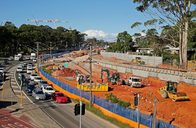 Roadworks at Frenchs Forest looking east along Warringah Rd near the Forest Way intersection. Picture: Troy Snook