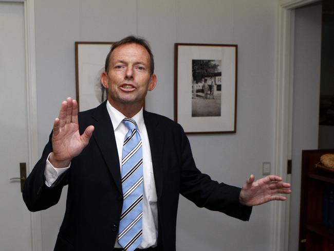 Then Opposition Leader Tony Abbott makes his way back to his office after defeating Malcolm Turnbull in a leadership ballot in Canberra, in 2009. Picture: Glen McCurtayne