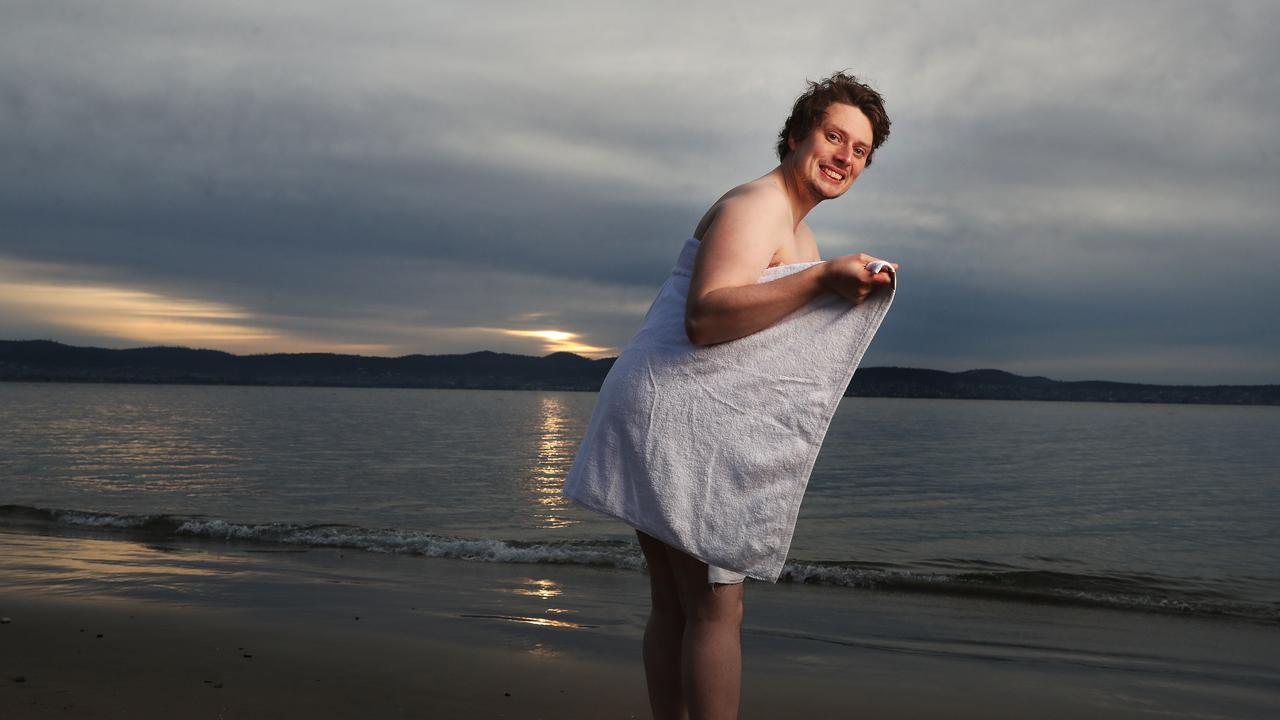 David Warren of Hobart. Dark Mofo 2023 Nude Solstice Swim at Long Beach Sandy Bay. Picture: Nikki Davis-Jones