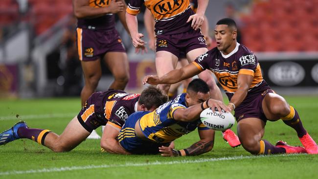 Marata Niukore was the first beneficiary of the ‘six again’ rule early in the Eels win over Brisbane.